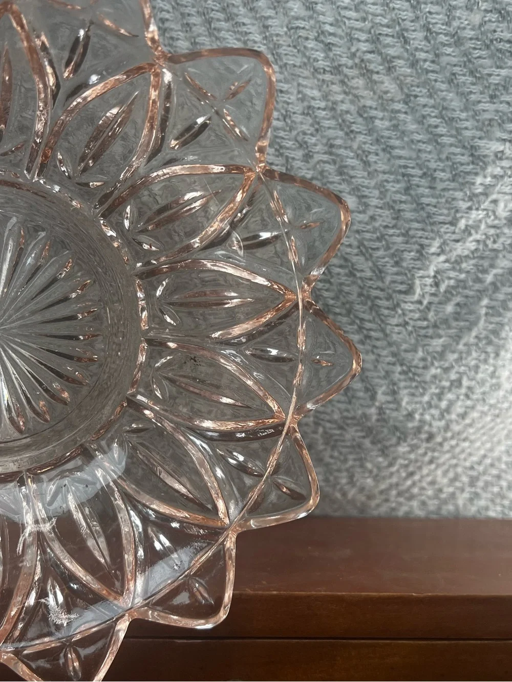 Vintage Pink Pressed Glass Sunburst Dish